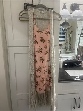 Abercrombie & Fitch Pink Floral Slip Dress with Cream Knit Vest